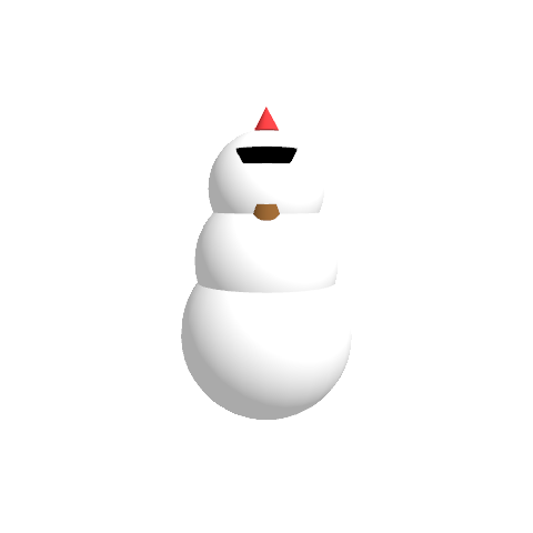 A snowman: three stacked spheres, a black hat, a carrot nose — rendered from a 3D form a machine imagined.